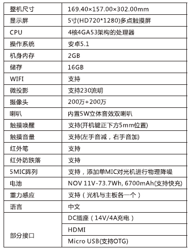 投影机器人规格参数